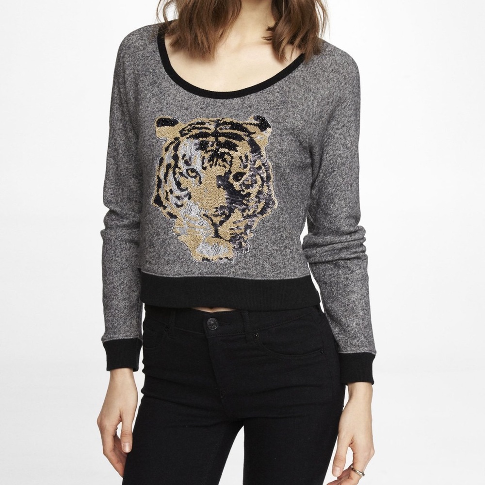 Cropped sequin tiger sweatshirt by Express!